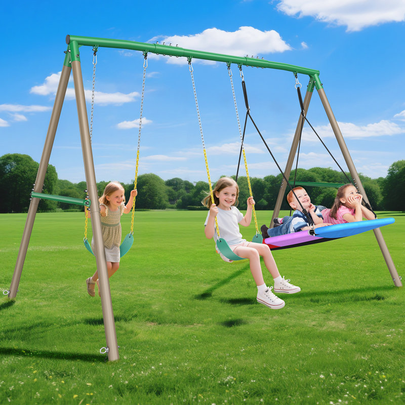 Klo Kick 7.3ft Tall Heavy Duty Swing Set, 3 Swings Metal Swing